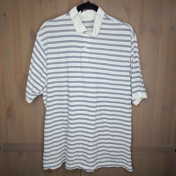 Roundtree & Yorke Other - Roundtree & Yorke Polo Shirt Medium Mens White Navy Striped Short Sleeve Stretch
